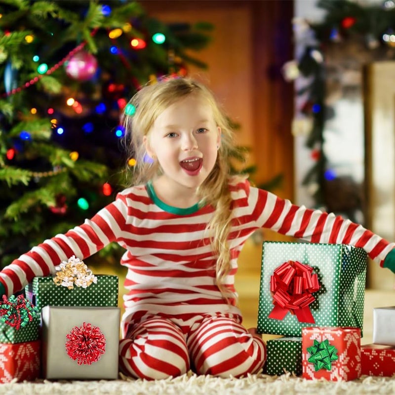 YUJUN 23PCS Christmas Gift Bows Decoration Set Xmas Pull Paper Present Bows Assortment with Christmas Gift Ribbons Wrapping Bows for Christmas New Year Wedding Decoration(Red Green) - Image 5